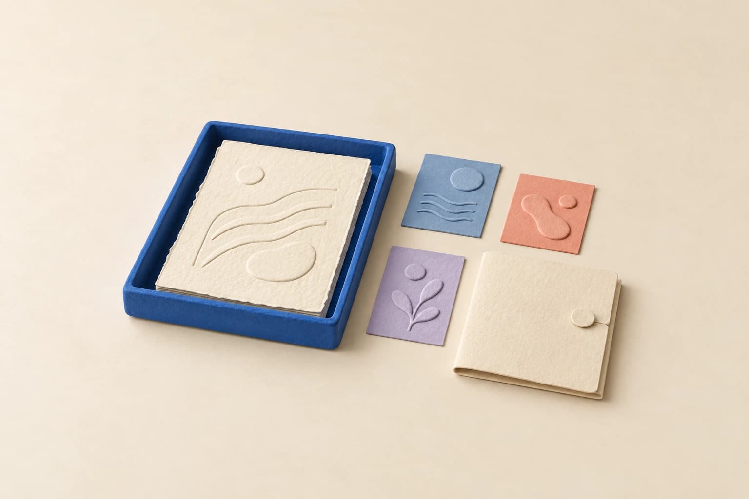 A paper draft and context cards gathered in a review tray