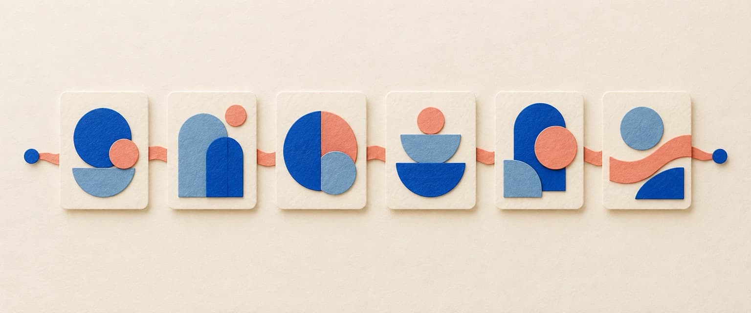 Six distinct paper slides arranged as a story