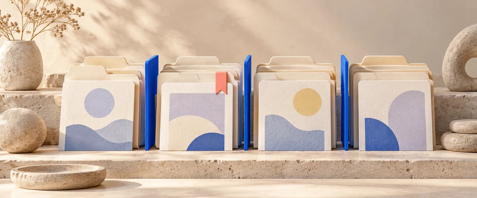 Post-history cards arranged along a paper timeline