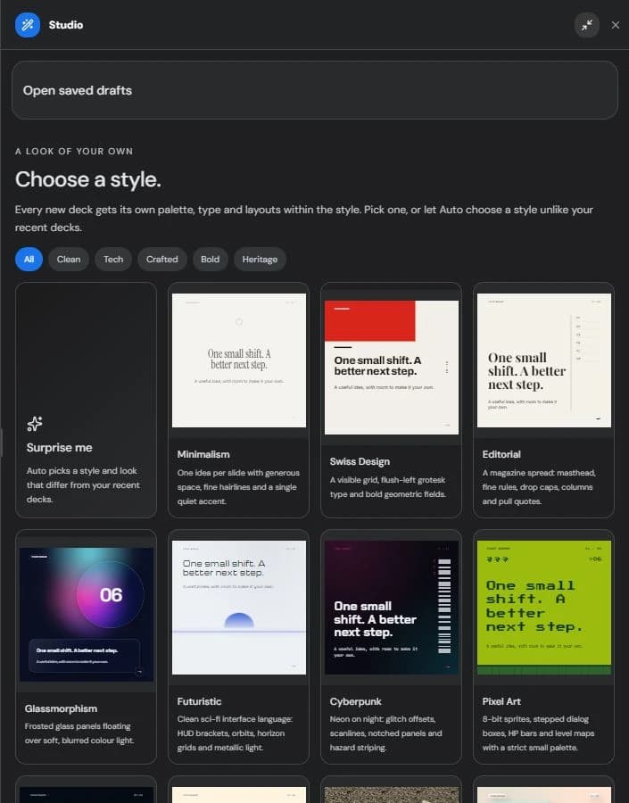 Seumai Studio controls for choosing and editing a carousel style